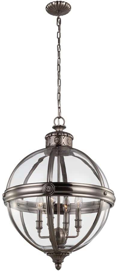 Feiss Adams 4 Light Globe Pendant Chandelier Lantern Antique Nickel