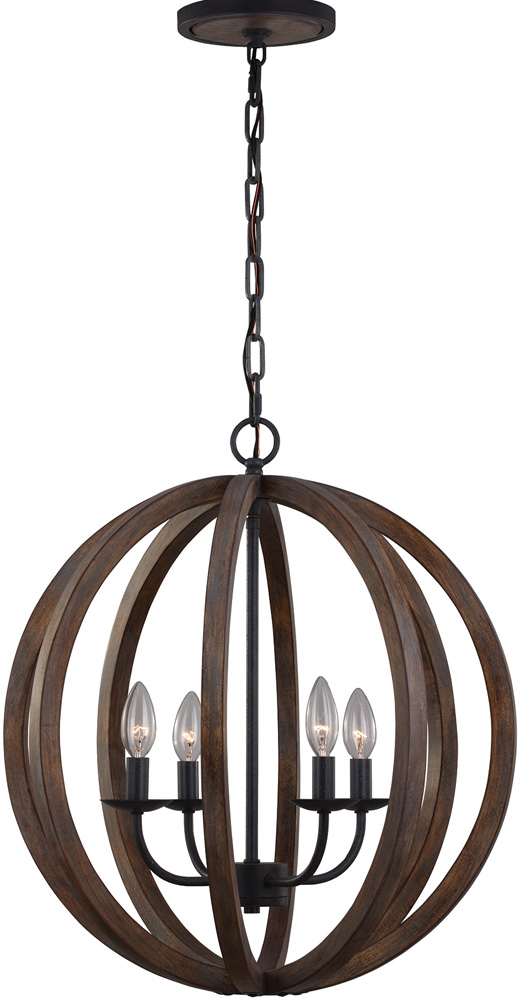 Feiss Allier 4 Light Pendant Globe Weathered Oak