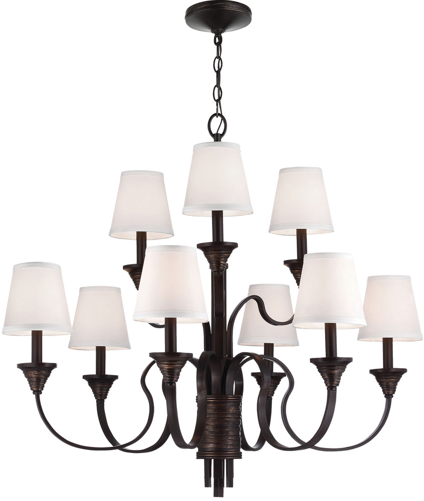 Feiss Arbor Creek 2 Tier Large 9 Light Chandelier With Ivory Linen Shades