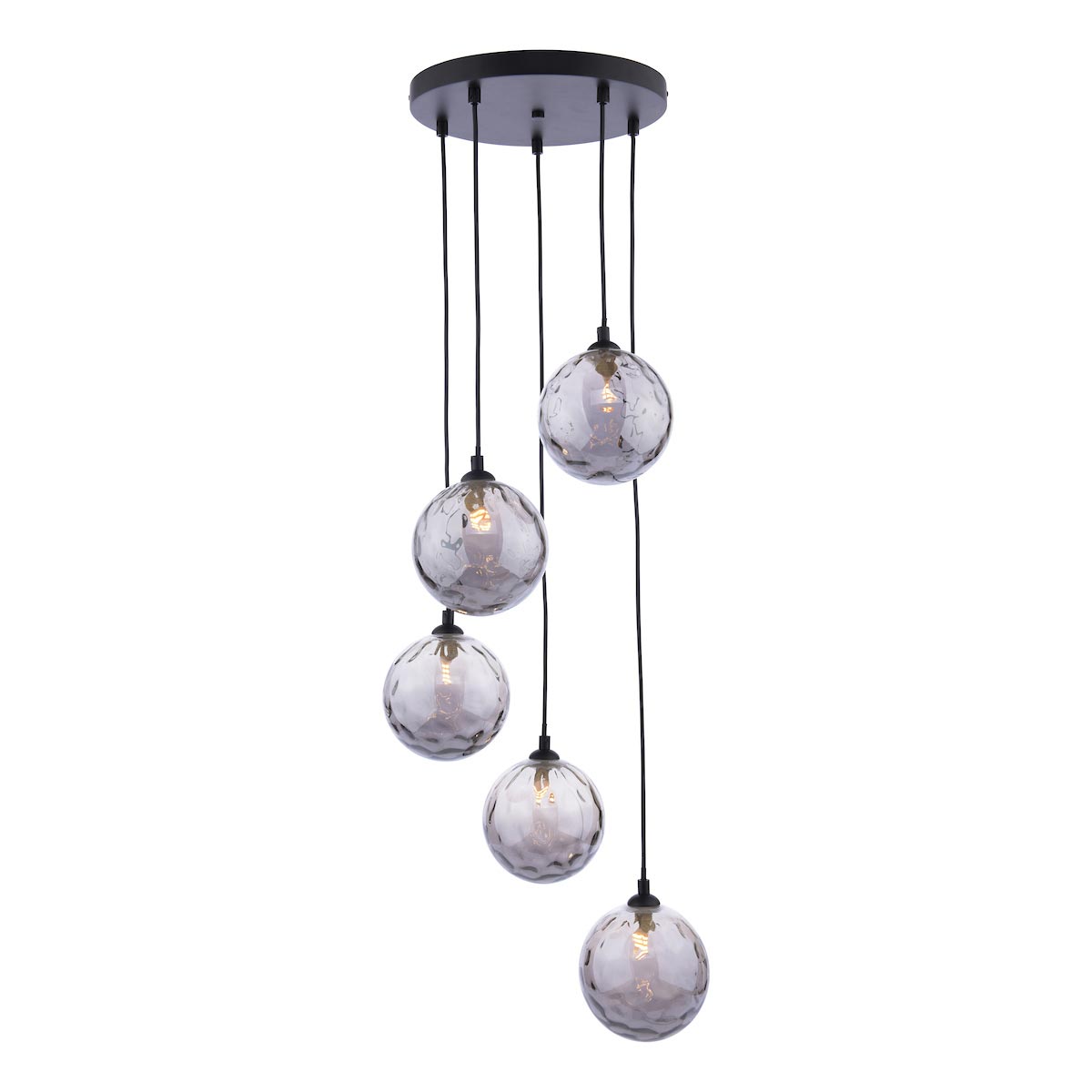 Federico 5 Light Cluster Pendant Black Dimpled Smoked Glass