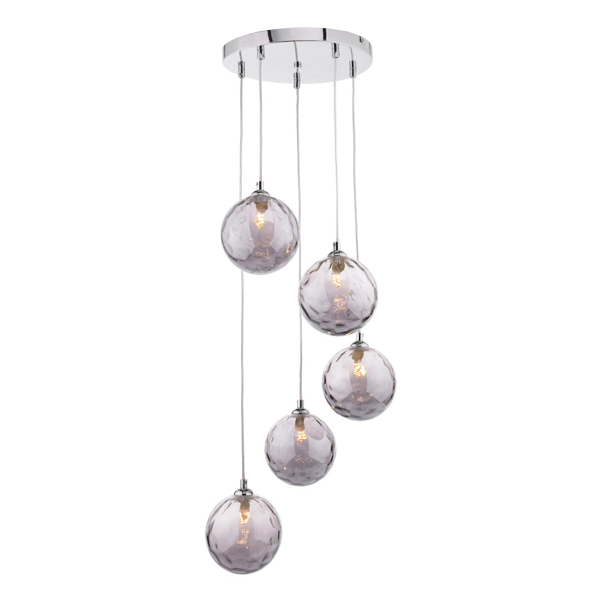 Federico 5 Light Cluster Pendant Chrome Dimpled Smoked Glass