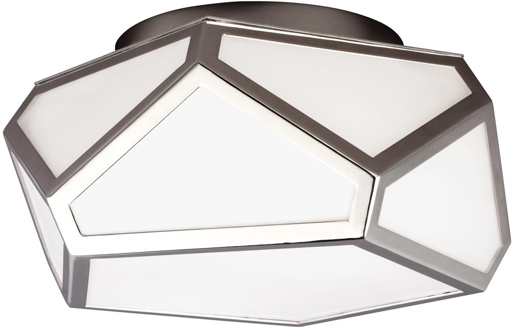 Feiss Diamond Flush 2 Light Ceiling Mount Polished Nickel Art Deco Style