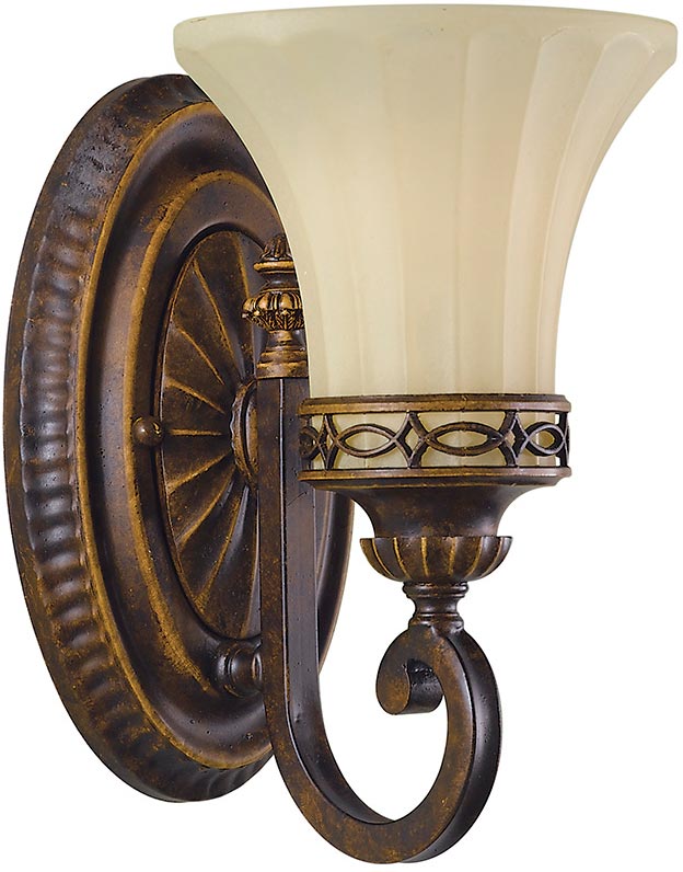 Feiss Drawing Room 1 Lamp Wall Light Walnut Amber Scavo Glass