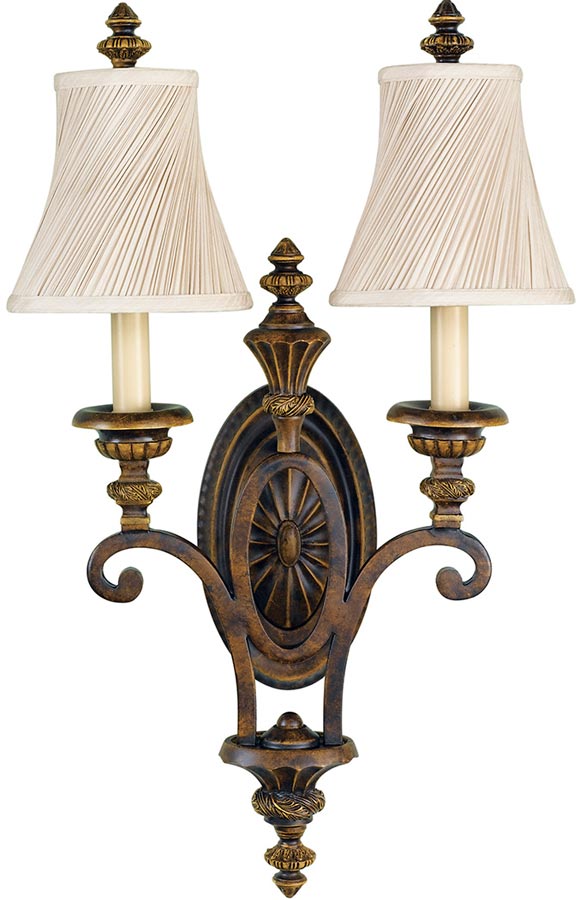 Feiss Drawing Room 2 Light Wall Light Walnut Swirl Fabric Shades