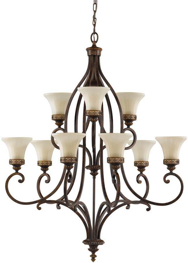 Feiss Drawing Room 9 Light 2 Tier Large Chandelier Walnut