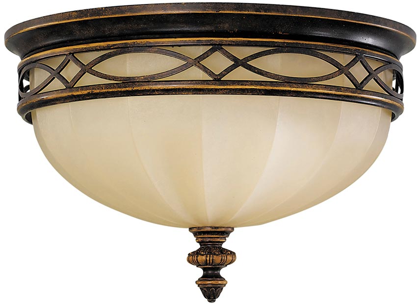 Feiss Drawing Room Flush 3 Light Ceiling Light Walnut Scavo Glass