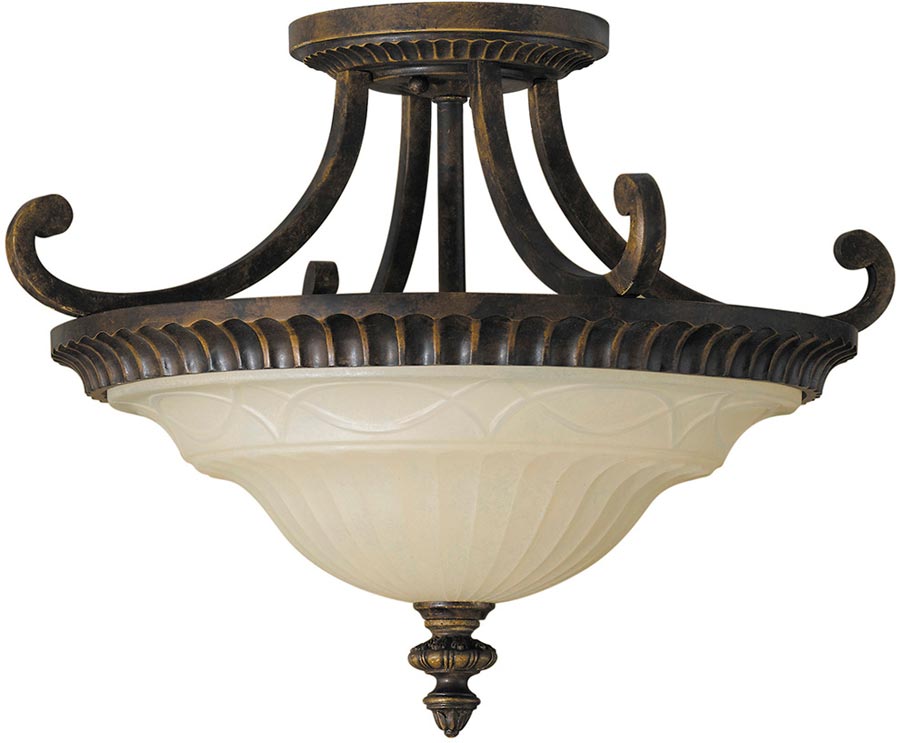 Feiss Drawing Room 2 Light Semi Flush Walnut Scavo Glass Shade