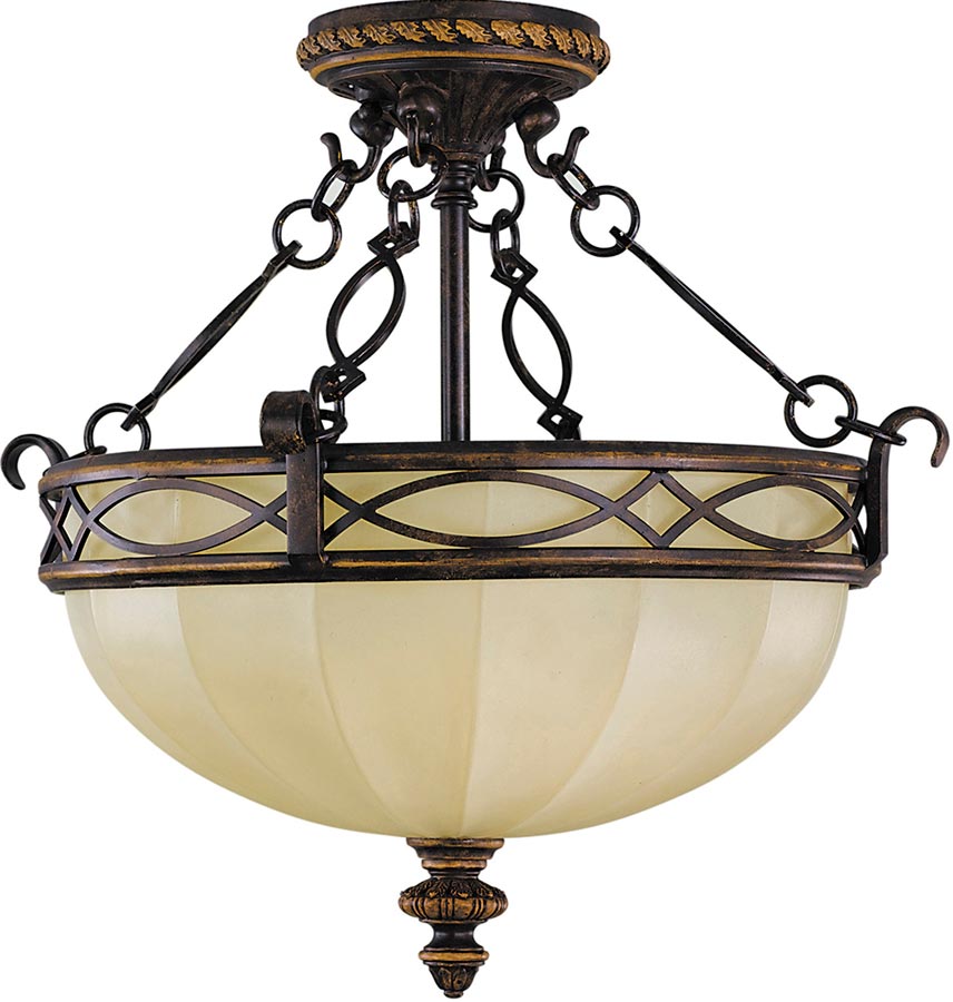 Feiss Drawing Room 2 Light Semi Flush Walnut Scavo Glass