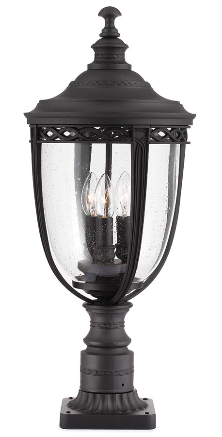 Feiss English Bridle 3 Light Large Outdoor Pedestal Lantern In Black