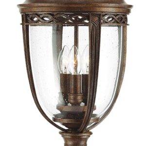 Feiss English Bridle 3 Light Large Outdoor Pedestal Lantern British Bronze