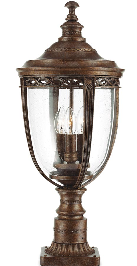 Feiss English Bridle 3 Light Large Outdoor Pedestal Lantern British Bronze