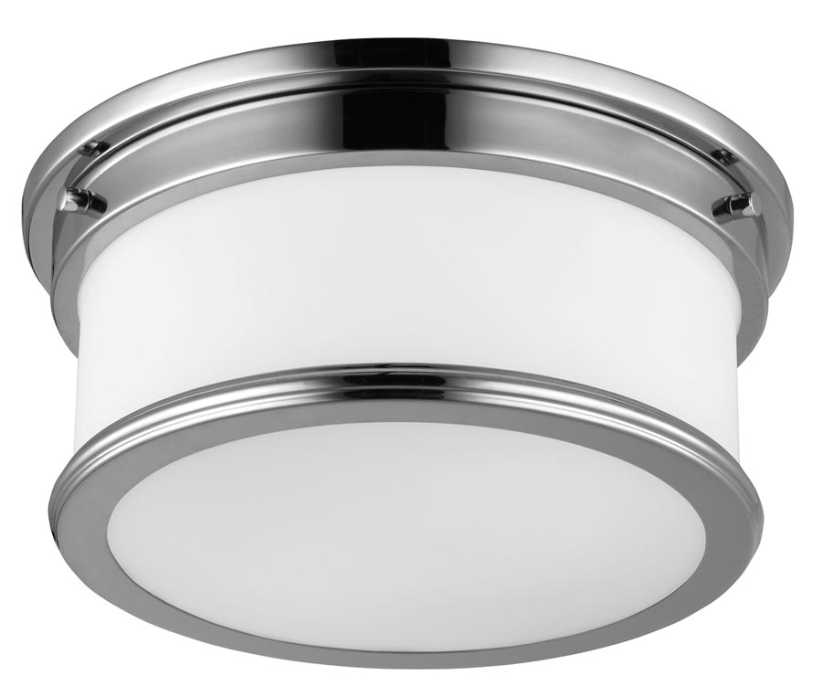Feiss Payne 2 LED Flush Bathroom Ceiling Light Polished Chrome Opal Glass