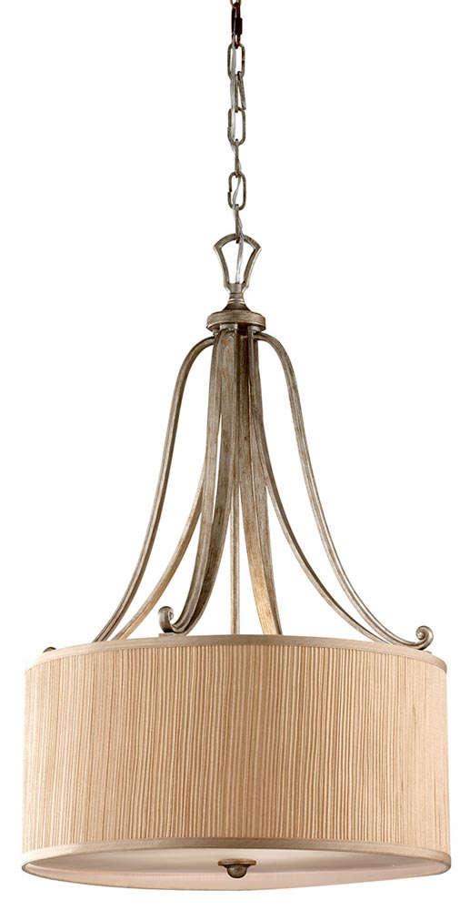 Feiss Abbey Silver Sand 3 Light Mushroom Pleat Drum Pendant