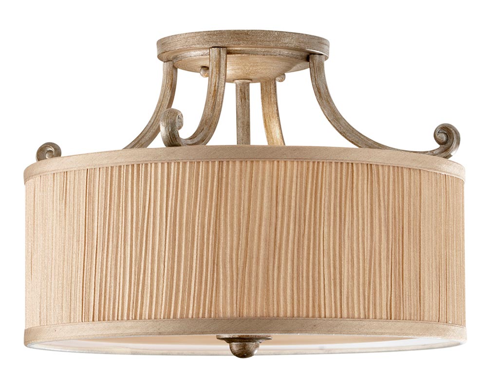 Feiss Abbey Silver Sand 3 Light Semi Flush Mushroom Pleat Drum