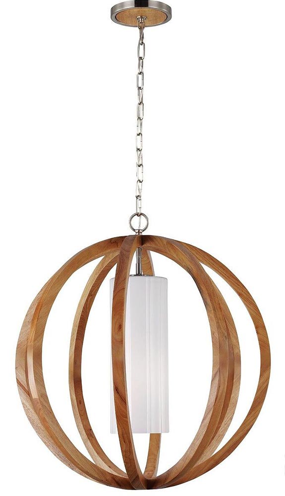 Feiss Allier 1 Light Small Pendant Globe Light Oak