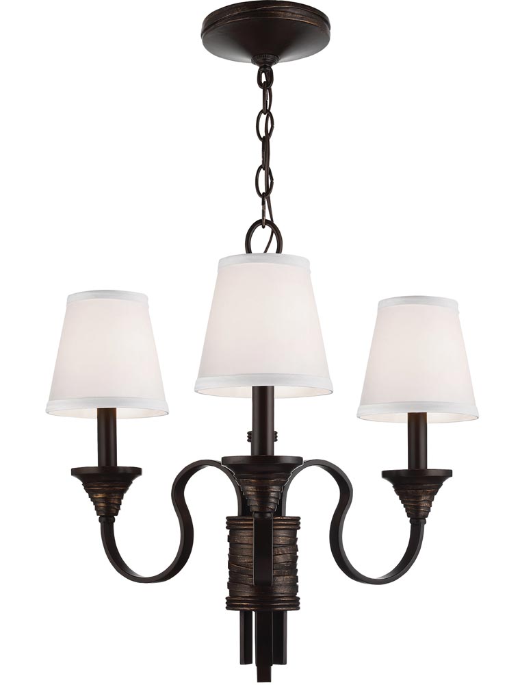 Feiss Arbor Creek 3 Light Chandelier Arbor Bronze With Ivory Linen Shades