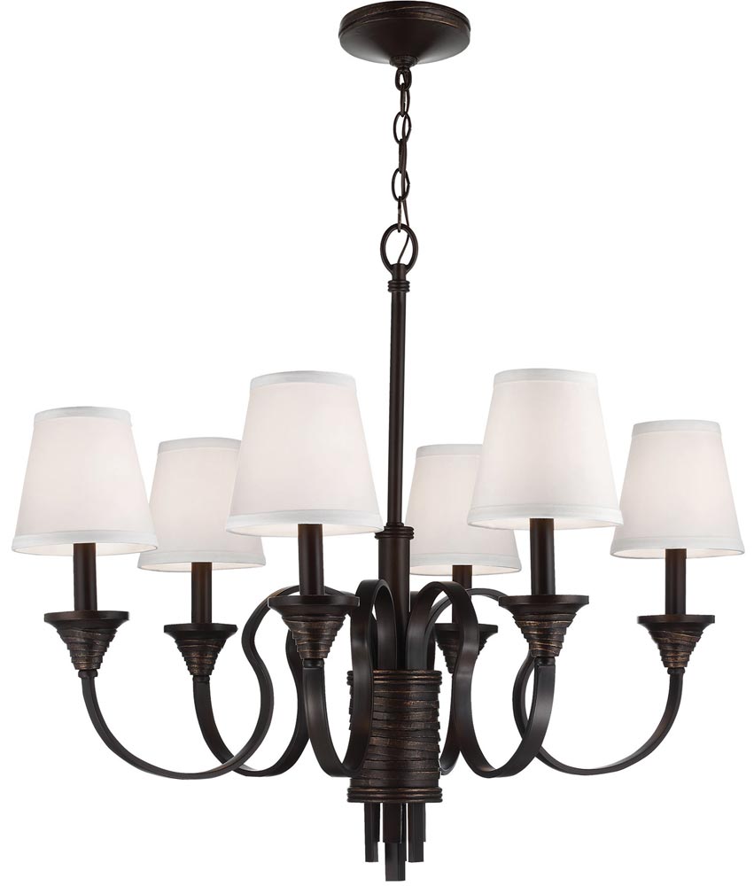 Feiss Arbor Creek 6 Light Chandelier Arbor Bronze With Ivory Linen Shades