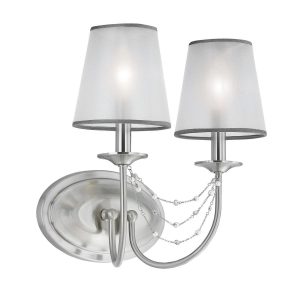 Feiss Aveline brushed steel twin wall light with organza fabric shades