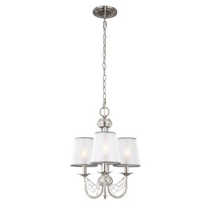 Feiss Aveline 3 light brushed steel 3 light chandelier with organza shades