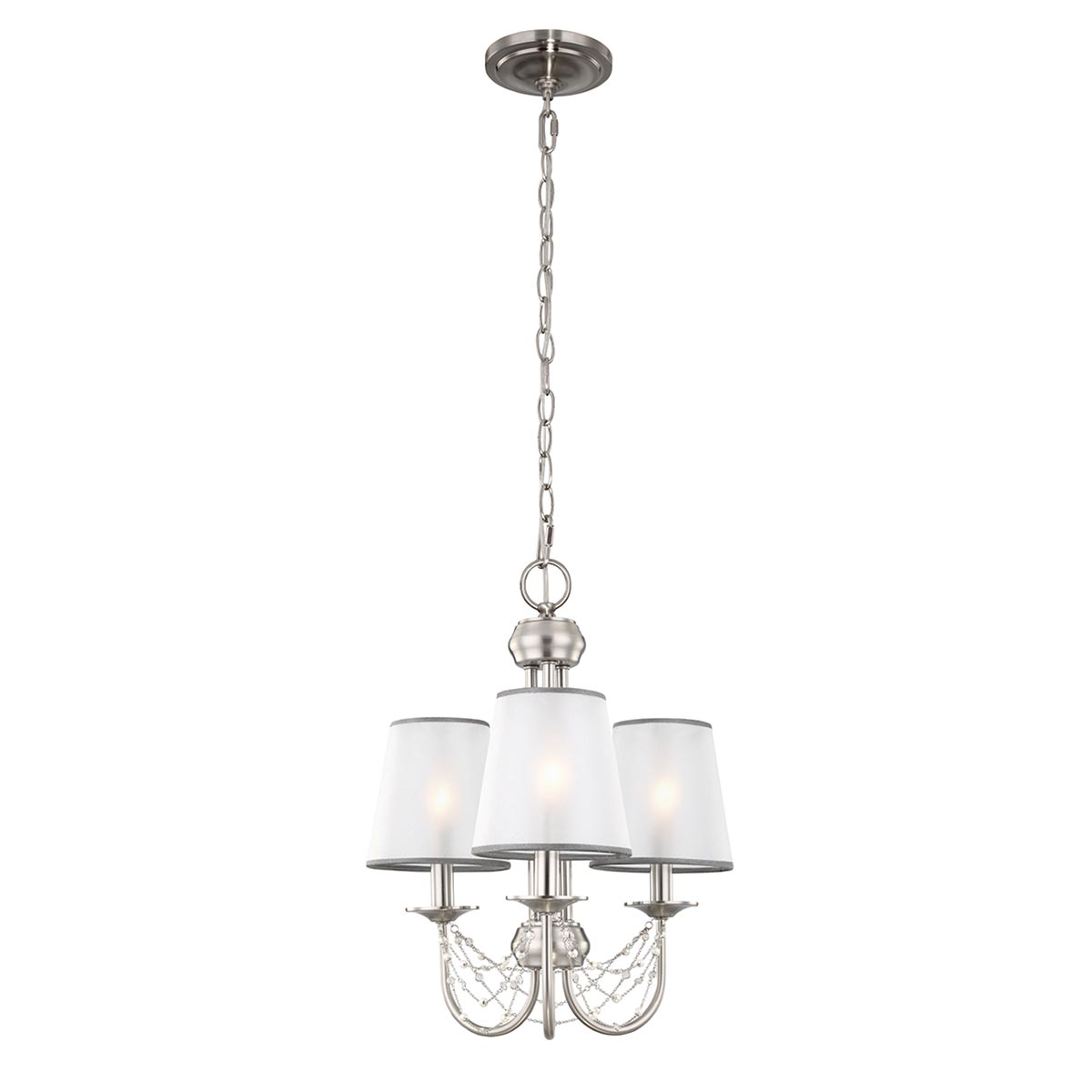 Feiss Aveline Brushed Steel 3 Light Chandelier With Organza Shades