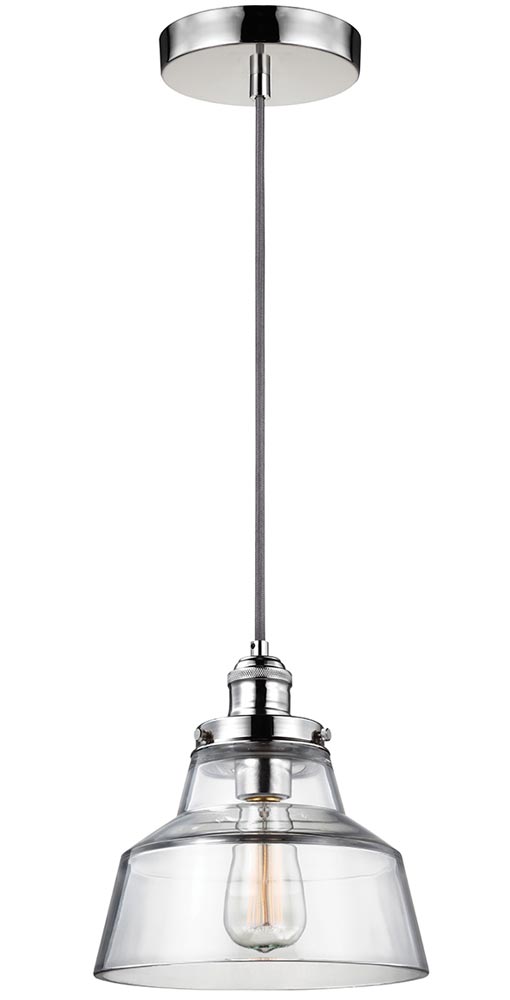 Feiss Baskin Polished Nickel 1 Light Chimney Glass Ceiling Pendant