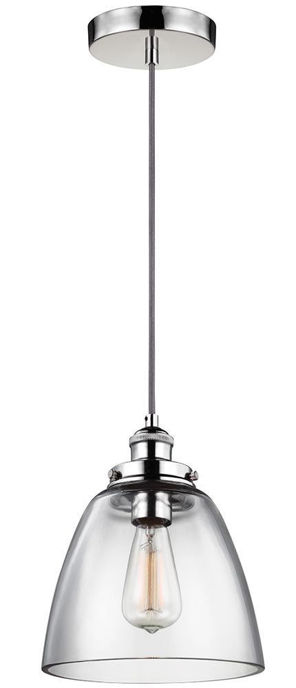 Feiss Baskin Polished Nickel 1 Light Clear Bell Glass Ceiling Pendant