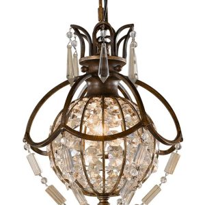 Feiss Bellini 1 Light Crystal Mini Pendant Globe Oxidised Bronze