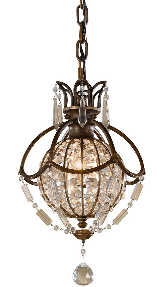 Feiss Bellini 1 Light Crystal Mini Pendant Globe Oxidised Bronze