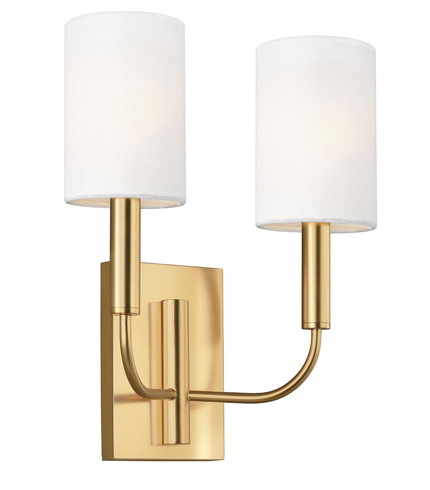 Feiss Brianna Twin Wall Light Burnished Brass White Linen Shades