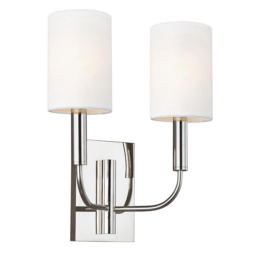 Feiss Brianna Twin Wall Light Polished Nickel White Linen Shades