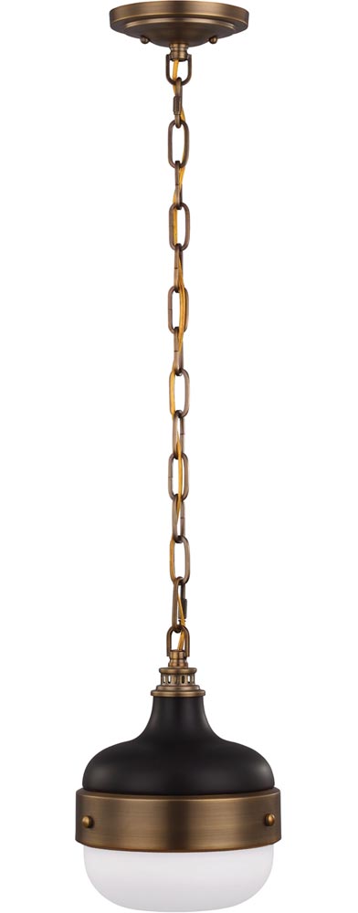 Feiss Cadence 1 Light Mini Pendant Dark Antique Brass And Matt Black