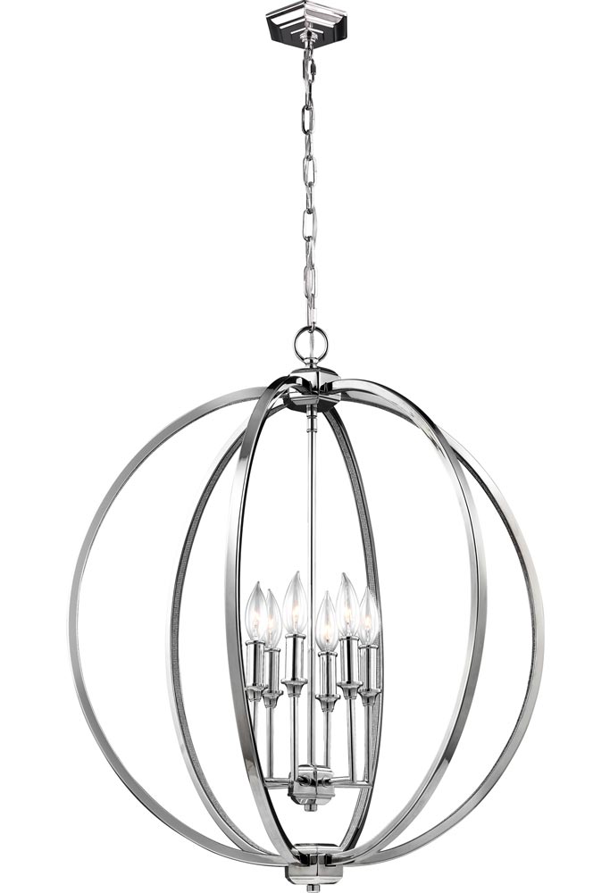 Feiss Corinne 6 Light Large Pendant Orb Polished Nickel Crystal Inlay