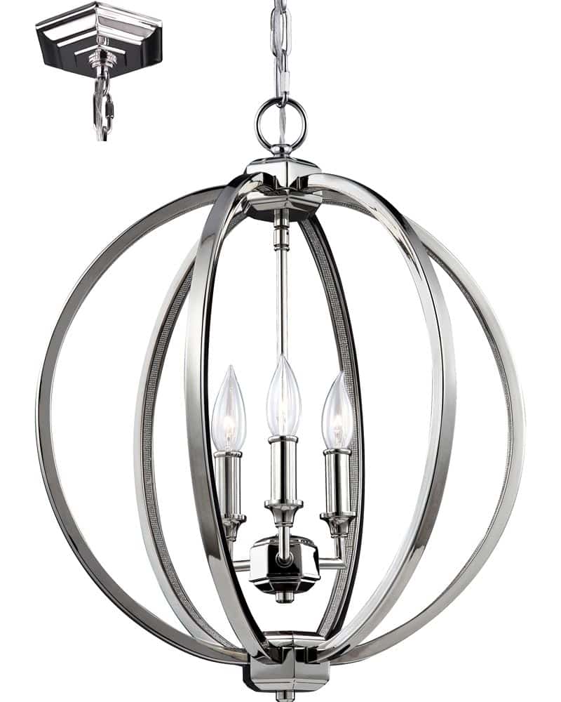 Feiss Corinne 3 Light Small Pendant Orb Polished Nickel Crystal Inlay