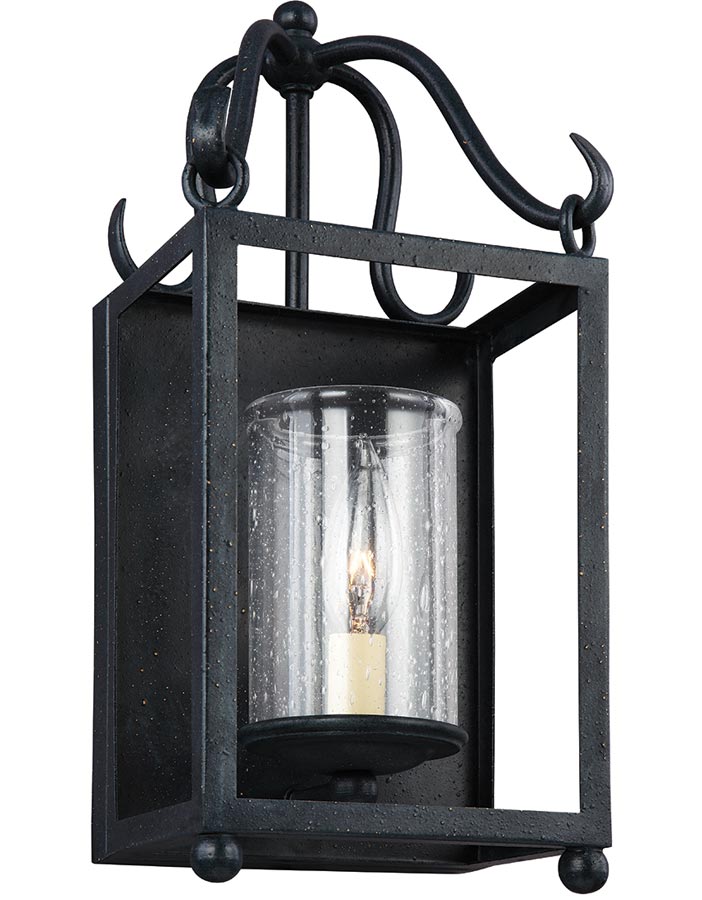 Feiss Declaration 1 Light Wall Lantern Antique Forged Iron Seeded Glass