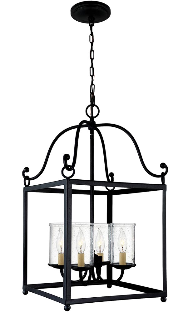 Feiss Declaration 4 Light Pendant Lantern Antique Forged Iron Seeded Glass