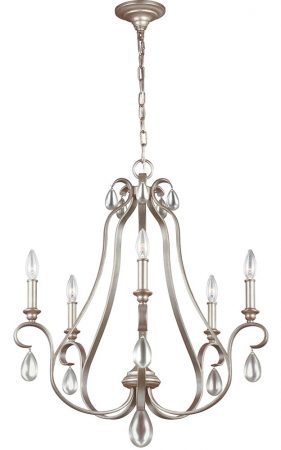 Feiss Dewitt 5 Light Chandelier Sunrise Silver With Teardrop Crystal