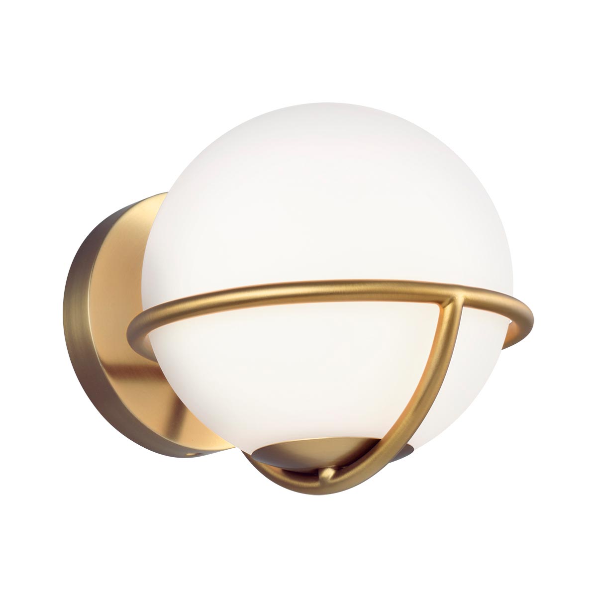 Feiss Apollo Single Lamp Modern Wall Light Burnished Brass Opal Glass