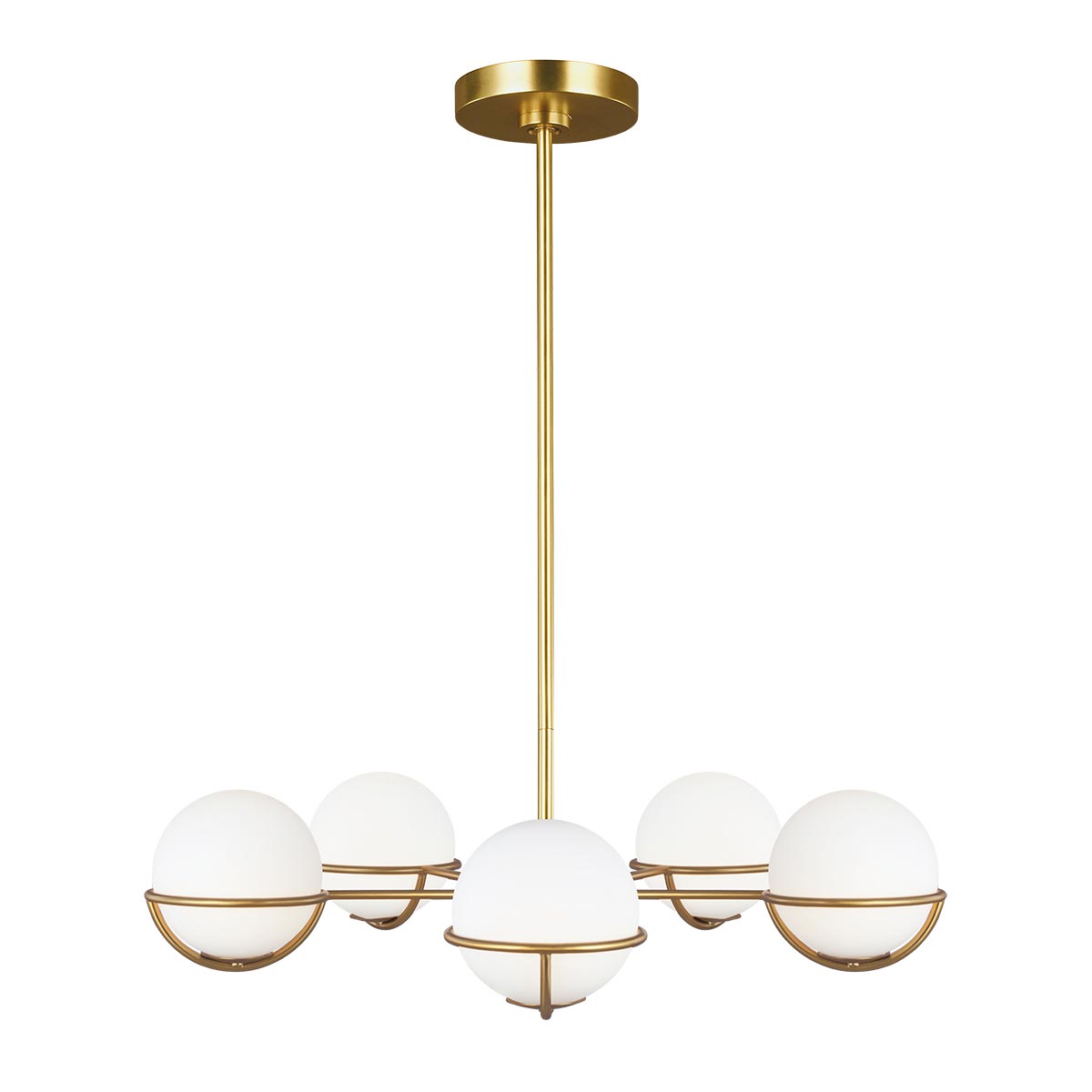 Feiss Apollo 5 Light Modern Chandelier Burnished Brass Opal Glass