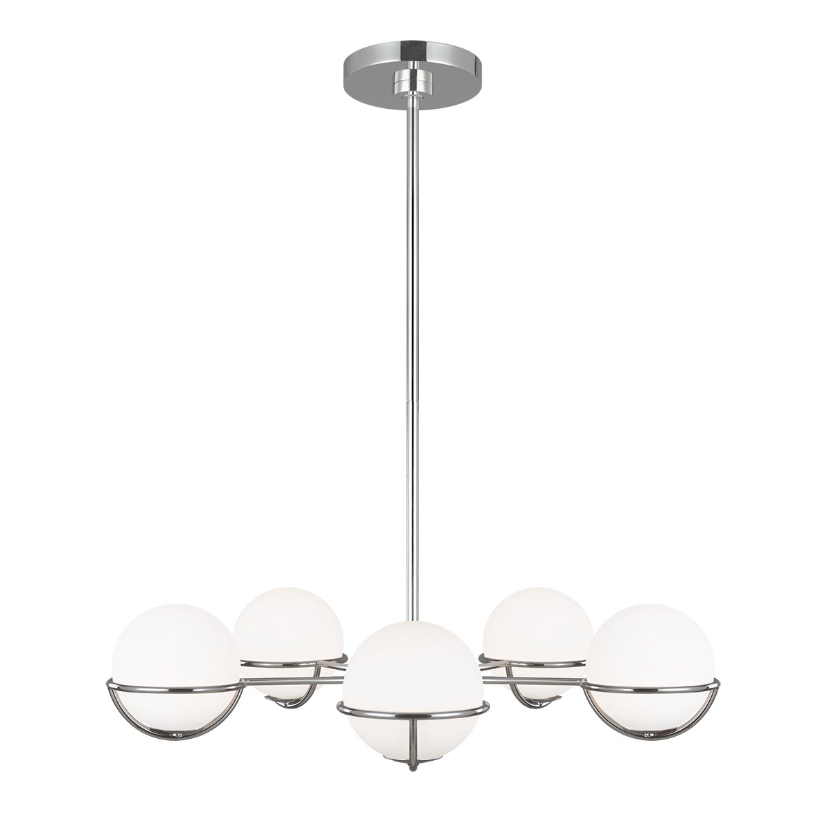 Feiss Apollo 5 Light Modern Chandelier Polished Nickel Opal Glass