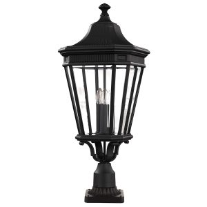 Feiss Cotswold Lane 3 light large outdoor pedestal lantern in black