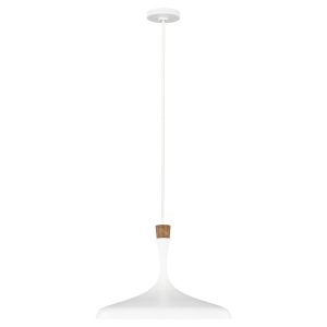 Feiss Darwin matte white 1 light ceiling pendant with wood detail