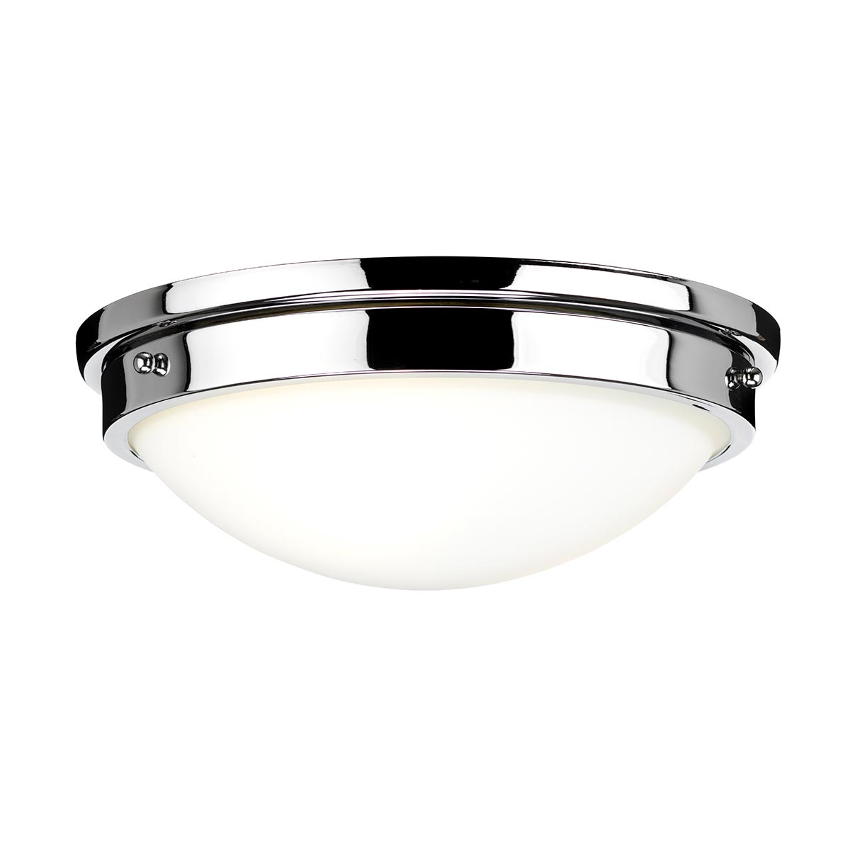 Feiss Gravity Polished Chrome 2 Light Flush Low Ceiling Light Opal Glass