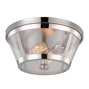 Feiss Harrow polished nickel 2 lamp flush low ceiling light with clear seeded glass