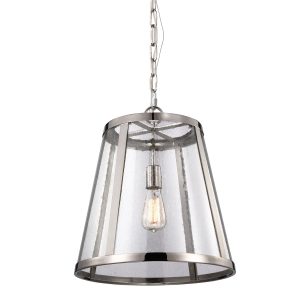 Feiss Harrow medium polished nickel single ceiling pendant light with clear seeded glass