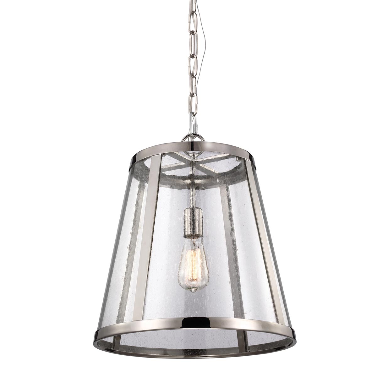 Feiss Harrow Medium Polished Nickel Ceiling Pendant Light Seeded Glass