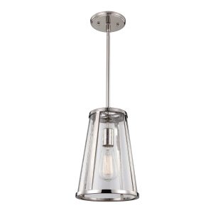 Feiss Harrow small polished nickel single ceiling pendant with clear seeded glass shade