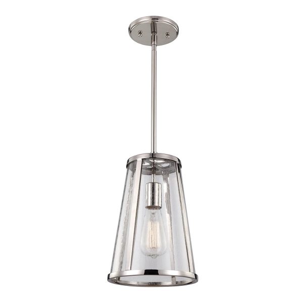 Feiss Harrow Small Polished Nickel Ceiling Pendant Light Seeded Glass