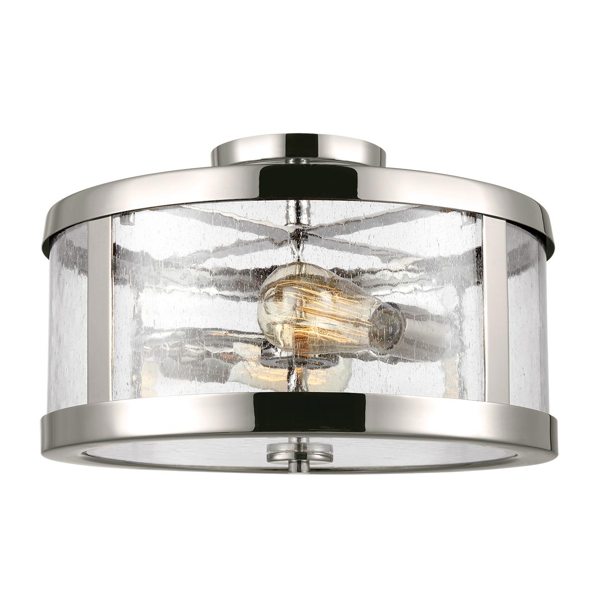 Feiss Harrow Polished Nickel 2 Light Ceiling Semi Flush Seeded Glass