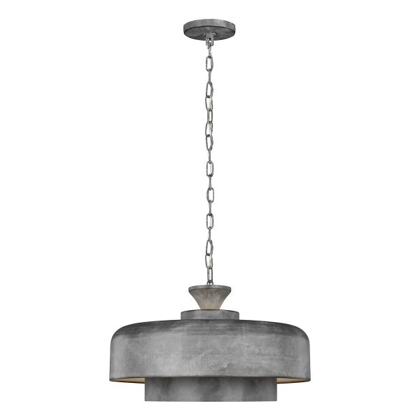 Feiss Haymarket single light industrial ceiling pendant in galvanised finish full height