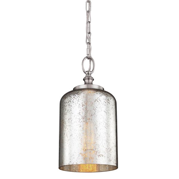 Feiss Hounslow brushed steel 1 light mini pendant with mercury glass shade closeup